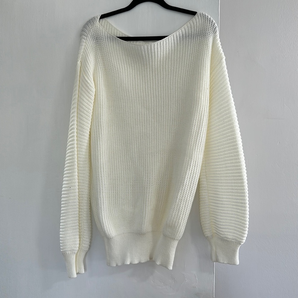 Off Shoulder Cream White Knit Mini Sweater Dress